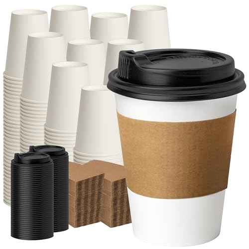 12 oz 10 pack Disposable Paper Coffee Cups with Lids (10 Count)