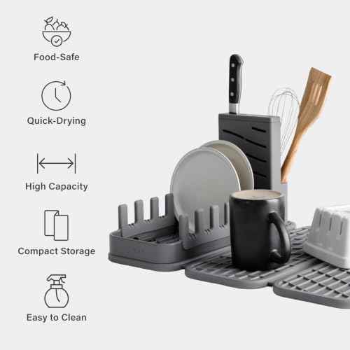 Home Collapsible Dish Drying Rack with Stone Dish Pad