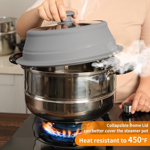 Collapsible Microwave Splatter Lid with Vented Tempered Glass Cover Wok Lid for Microwave Safe