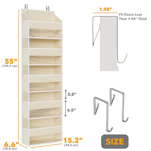 2 Pack Over The Door Organizer with 5 Large Pockets and 10 Mesh Side Pockets