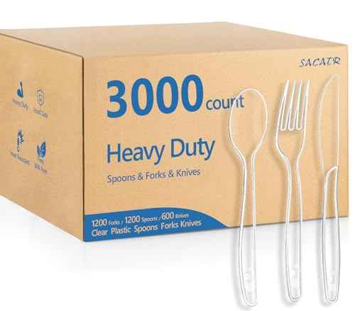 3000 Count Clear Plastic Silverware Heavy Duty