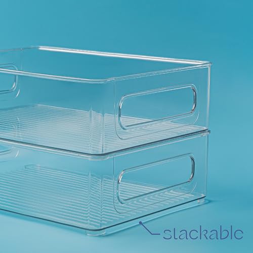 Plastic Food Storage 8 Pack Clear Container Bin with Handles for Organizing Kitchen (8 Count)
