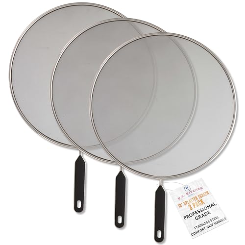3 Piece Stainless Steel Splatter Guard Set 13" Fine Mesh Cover
