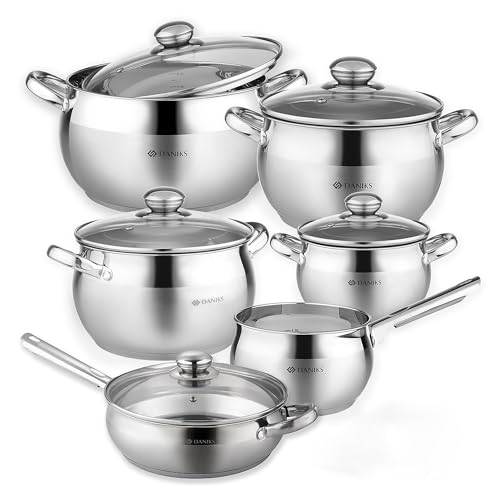 Classic 11 Piece Stainless Steel Cookware Set with Glass Lids (11 Count)