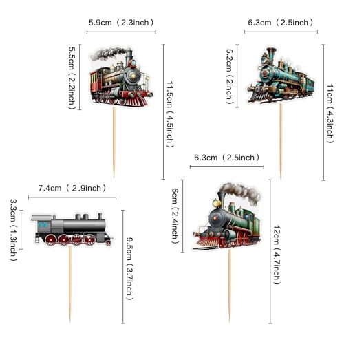 24Pcs Train Transportation Cupcake Toppers Vintage Locomotiv Cupcake Picks for Retro Train Boys Girls Birthday Party Baby Shower Cupcake Decorations Train Transportation Party Decors