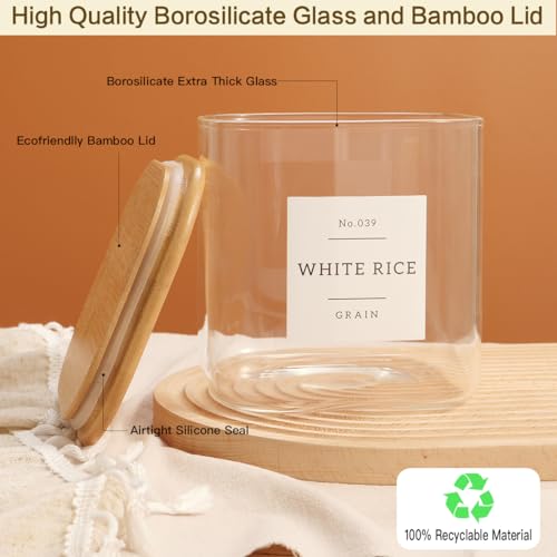 Large Glass Flour and Sugar Containers with 42 Kitchen Pantry Labels