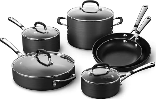 10-Piece Non-Stick Kitchen Cookware Set Black Pots & Pans with Stay-Cool Stainless Steel Handles Hard-Anodized Aluminum for Even Heating