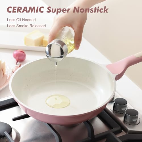 8Inch Nonstick Ceramic Frying Pan with Lid
