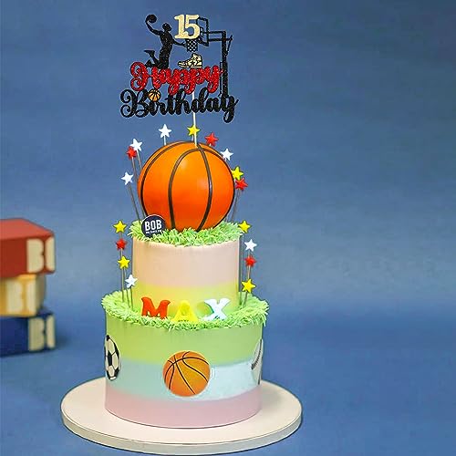 Basketball Happy 15th Birthday Cake Topper