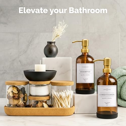 Amber Glass Soap Dispenser Set (16 Ounce)