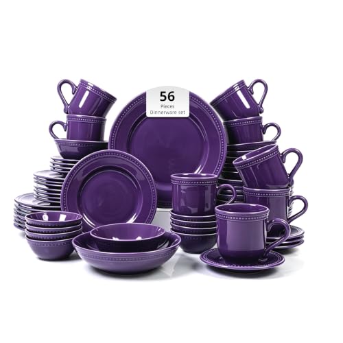 HomeVSS 56 Piece Pearl Dots Stoneware Dinnerware Set