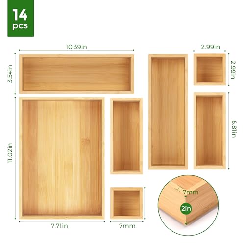 Bamboo Drawer Organizer Set (14 Count)