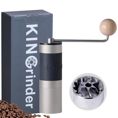 Sliver】KINGrinder K1 Manual Coffee Grinder Straight Handle Stainless Burr