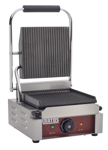 Commercial Electric Panini Sandwich Grill with Grooved Plates