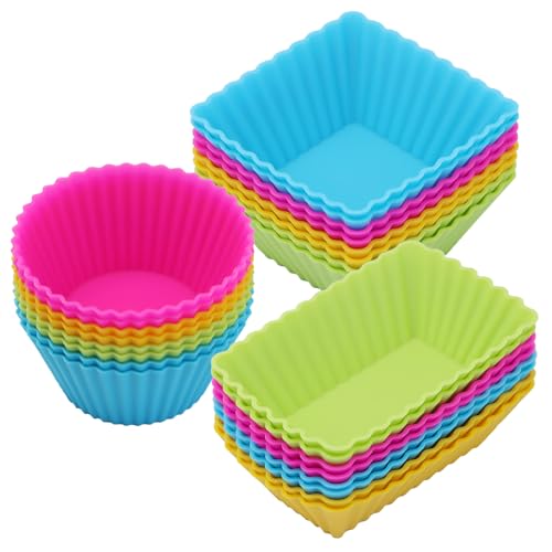 24Pack Silicone Muffin Baking Cups Cupcake Liners Lunch Box Bento Dividers (24 Count)