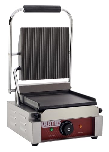 Commercial Electric Panini Sandwich Grill with Grooved Top and Smooth Bottom Plates