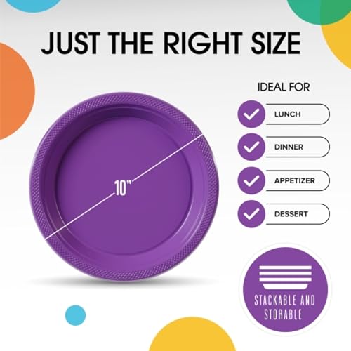 Sturdy Purple Plastic Plates 10" Party Plates 100 Pcs (100 Count)