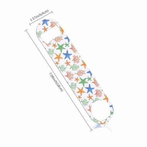 Watercolor Starfish Stainless Steel Bottle Opener Marine Coral Algae Aquatic Plant Abstract Tropical Orange Blue Flat Beer Bottle Opener Keychain for Home Kitchen Bar Restaurant Party Gift