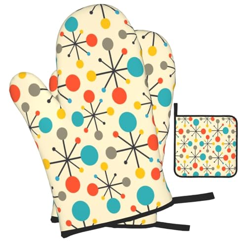 Mid Century Fifties Modern Atomic Retro Oven Mitts and Pot Holders Sets of 3 (3 Count)