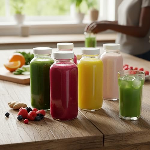 8oz Square Glass Juice Shot Bottle with Lid (8 Count)