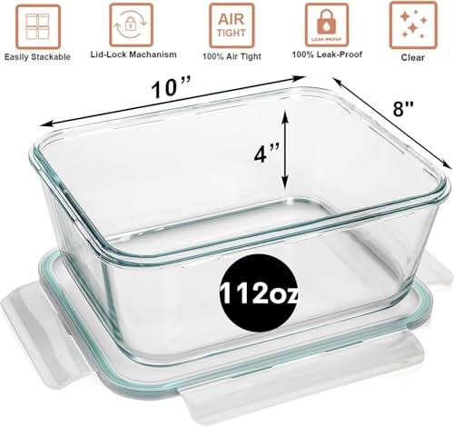3300 ml 112 oz Large Glass Food Storage Containers with Lids