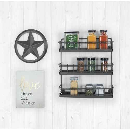 3 Tier Hanging Spice Rack for Wall Black Steel Kitchen Spice Organizer
