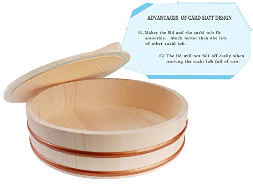 Wooden Sushi Rice Bowl with Lid Hangiri Sushi Oke Sushi Rice Mixing Tub