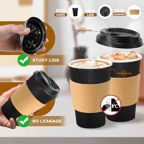 500 Pack 16 oz Disposable Coffee Cups With Lids and Sleeves (500 Count)