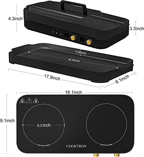 Portable Induction Cooktop 2 Burner with Griddle Pan