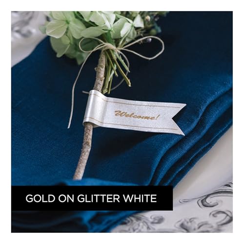 P-Touch TZe-PR234 Gold Print on Premium Glitter White Laminated Tape 12mm (0.47”) Wide x 8m (26.2’) Long, TZEPR234