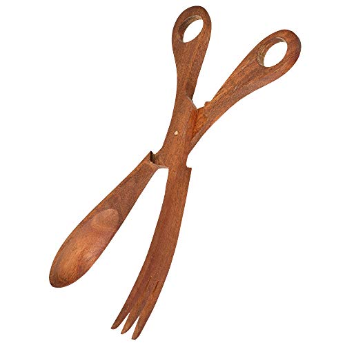 Hand Carved Palm Wood Scissor Tongs for Salad Bread and Pastry Serving