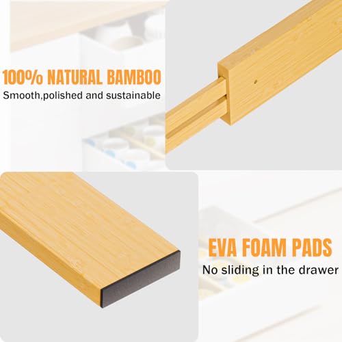 Bamboo Drawer Dividers Organizers (6 Count)