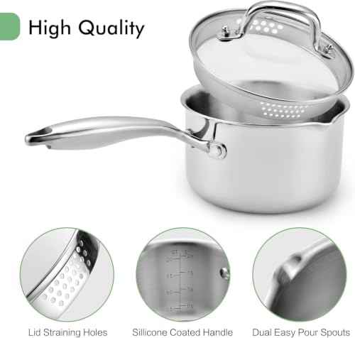 3.0 Quart Stainless Steel Pot Saucepan with Glass Strainer Lid