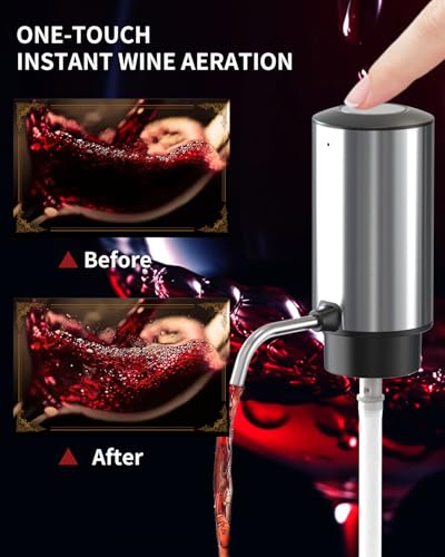 6-in-1 Electric Wine Opener Set Rechargeable Stainless Steel Wine Opener Gift Set with Foil Cutter, Rechargeable & Manual Wine Aerator Pourers, Vacuum Wine Stopper and Storage Base, Silver (6 Count)