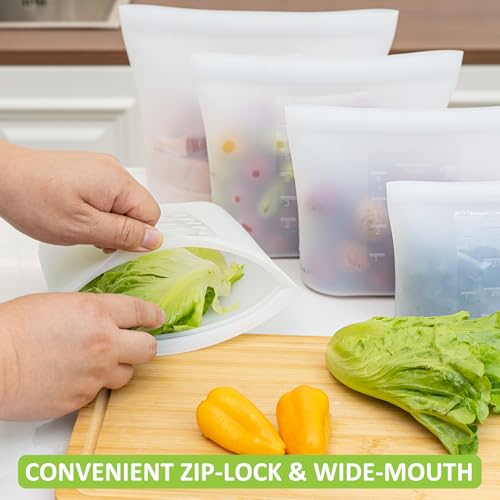 100% Silicone Reusable Storage Bag Quart Size (9 Count)