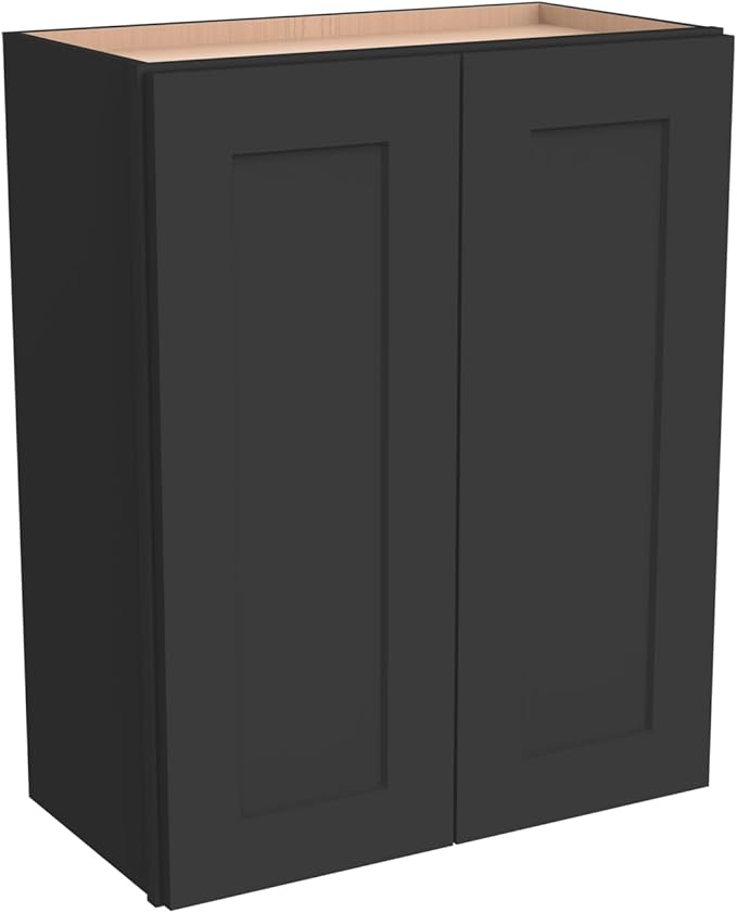 Wall-Mounted Cabinet – Solid Wood Shaker Style Medicine Cabinet with Adjustable Shelves & Soft-Close Doors for Bathroom, Kitchen, and Office Storage (Charcoal Black, 42" W x 12" D x 30" H)