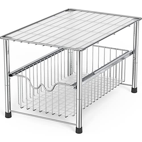 Stackable Under Sink Organizer with Sliding Basket