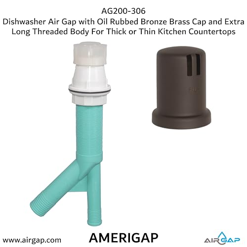 Dishwasher Air Gap with Skirted Oil Rubbed Bronze Brass Cap and Extra Long Threaded Body for Thick or Thin Kitchen Countertops