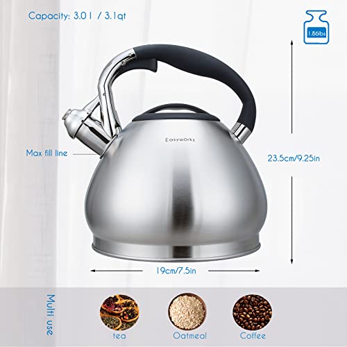Whistling Stovetop Tea Kettle Food Grade Stainless Steel Hot Water Tea Pot With Loud Whistle