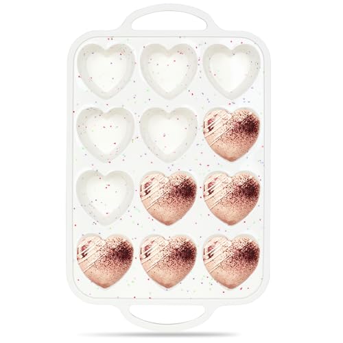 12 Cup Heart Shaped Silicone Muffin Pan for Baking with Metal Frame