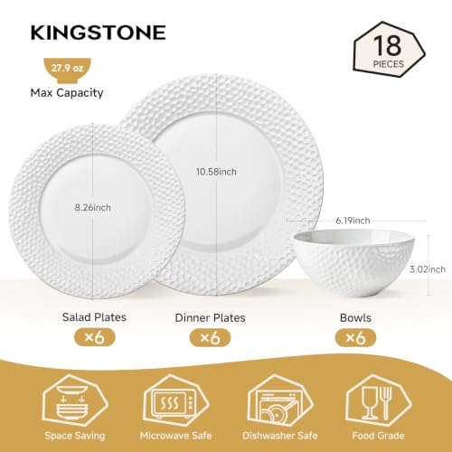 18Pcs Hammered Rim White Bone China Set