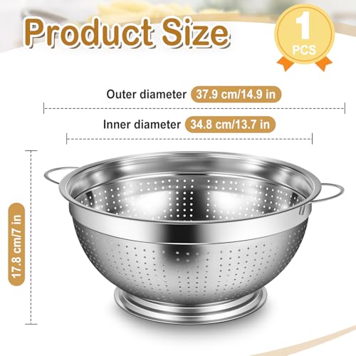 1 Pack 12 Quart Heavy Duty Stainless Steel Colander with Footed Base and Handles Pasta Spaghetti Berry Fruit Vegetable Kitchen Food Strainer Basket