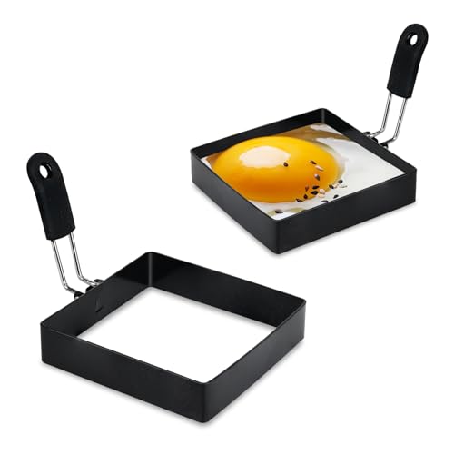 2 Pack 4'' Square Egg Rings Set with Silicone Handle