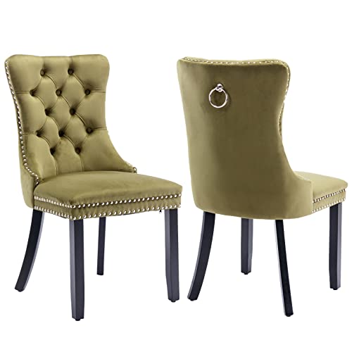 Olive Green Velvet Dining Chairs Set of 2 (2 Count)