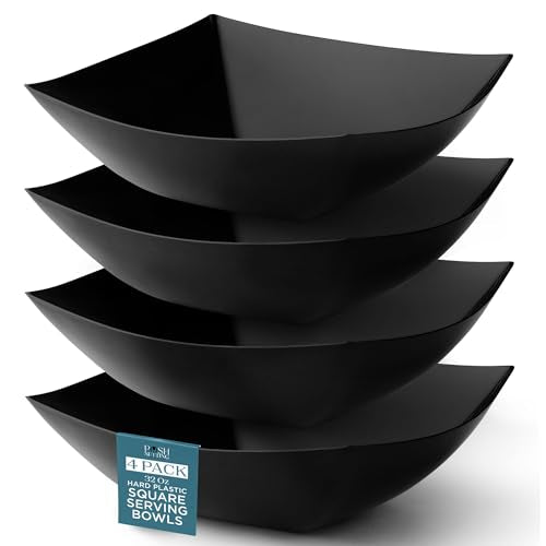 4 Pack Disposable Black Plastic Serving Bowls Square Party Candy Use 32oz (4 Count)