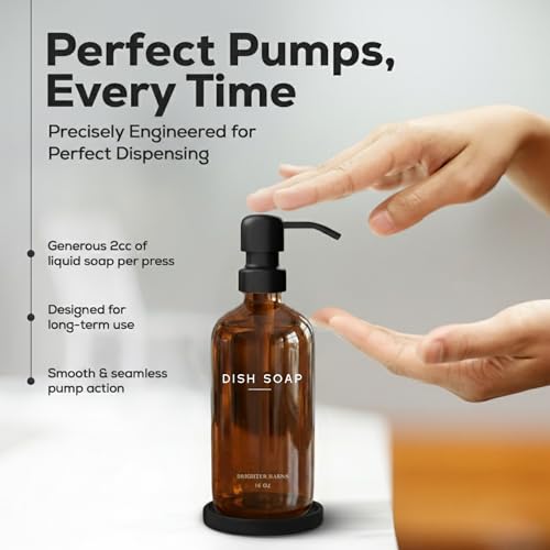 Amber Glass Dish Soap Dispenser for Kitchen Sink by Brighter Barns