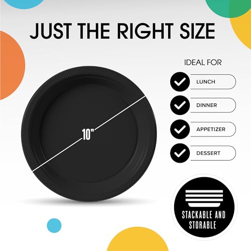 Sturdy Black Plastic Plates 10" Party Plates 100 Pcs (100 Count)