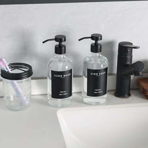 Set of 5 Kitchen Soap Dispenser Set 16 Oz Glass Hand Dish Soap Dispenser with Stainless Steel Pump (5 Count)
