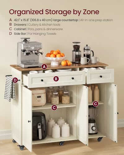 Mobile Kitchen Wooden Island Cart with Storage for Dining Room