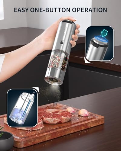 Electric Pepper Grinder Stainless Steel Rechargeable Pepper Mill with Variable Grinding Speed